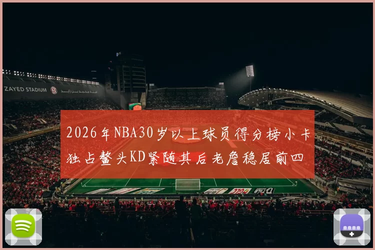 2026年NBA30岁以上球员得分榜小卡独占鳌头KD紧随其后老詹稳居前四