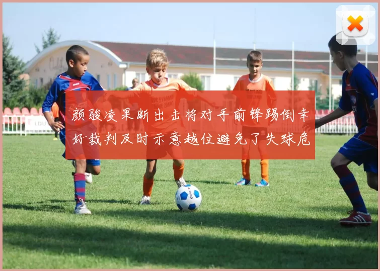 颜骏凌果断出击将对手前锋踢倒幸好裁判及时示意越位避免了失球危机